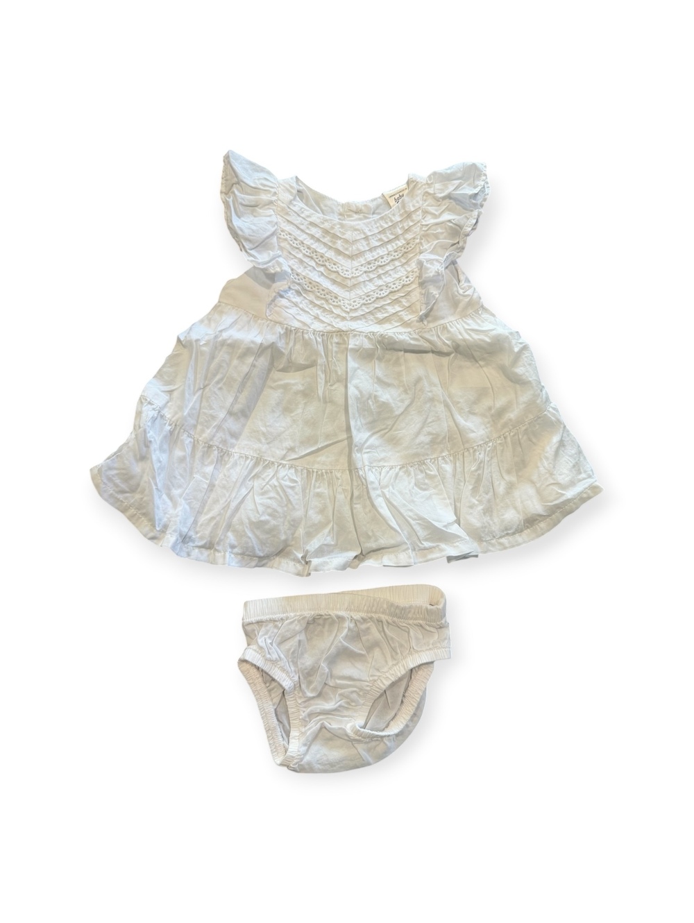 Baby B'gosh White Cotton Dress with Matching Diaper Cover, Size 3 Months